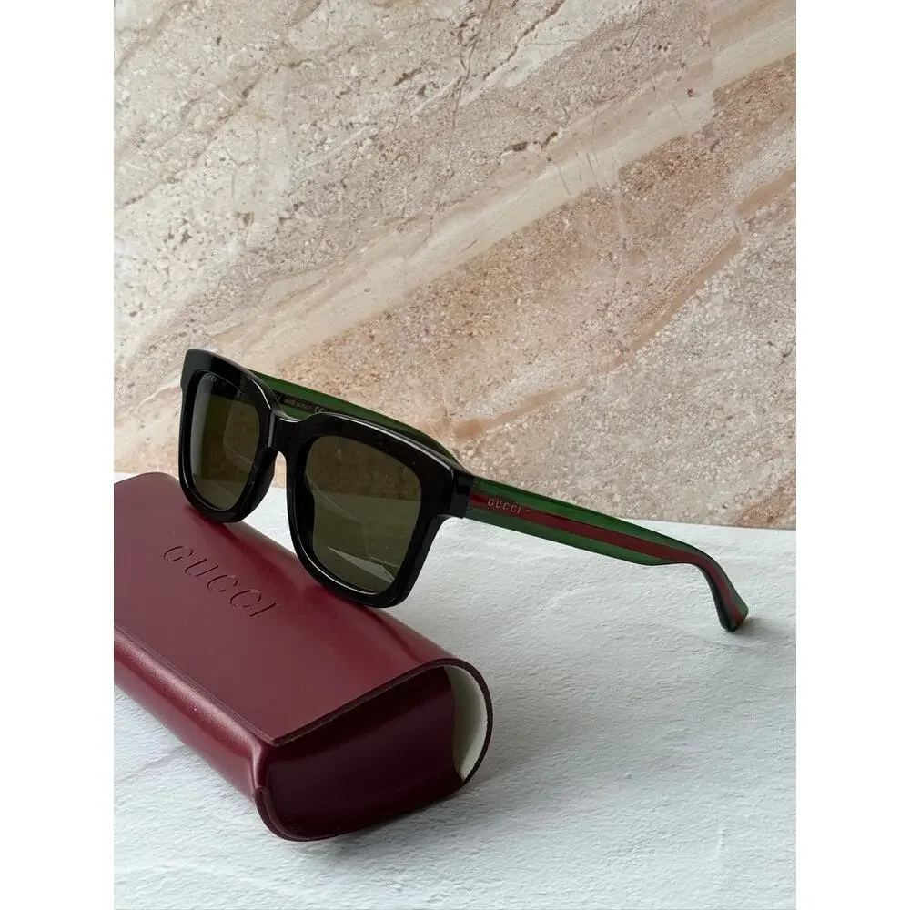 NEW Gucci GG0001S Black Striped Arm Sunglasses - Picture 2 of 6